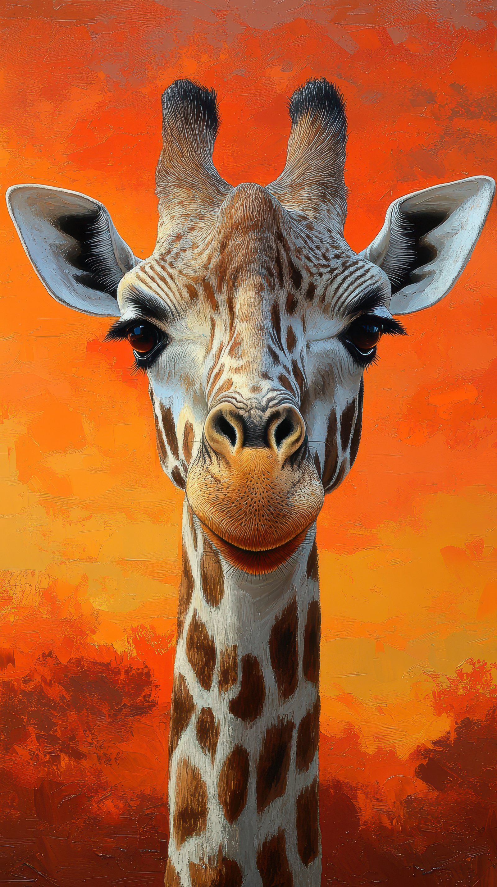 Giraffe standing against a vibrant sunset sky in a tranquil wildlife setting
